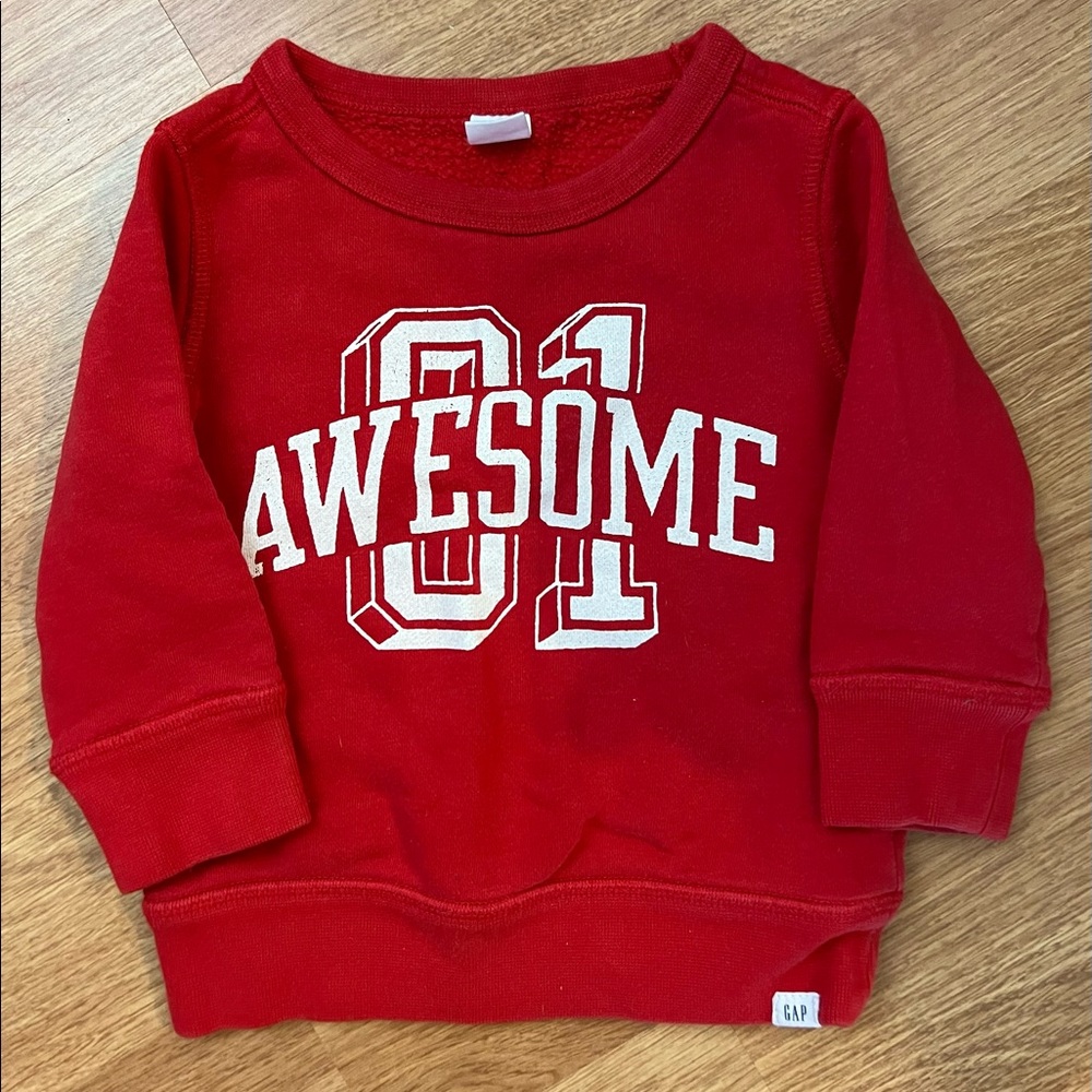 Gap Kids AWESOME red crew neck sweatshirt size 12-18 months - Picture 1 of 4